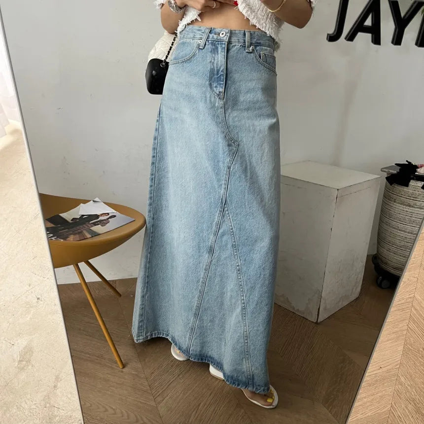 Long Denim Skirt Women 2024 Summer New Arrivals Heart Pattern High Waist A Line Jean Skirt For Women Streetwear Maxi Skirts