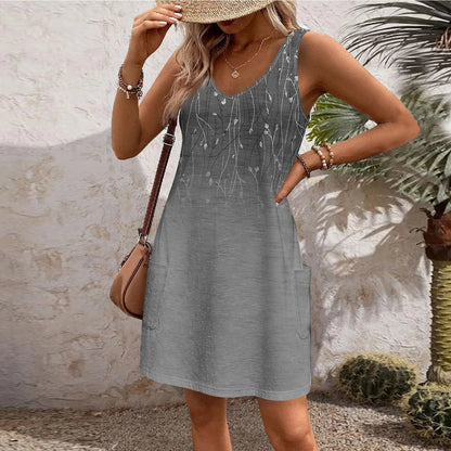 Dresses For Women 2024 Fashion Women'S Casual Print Summer Bohemian Beach Dress With Pockets V Neck Tank Dress Formal Dresses