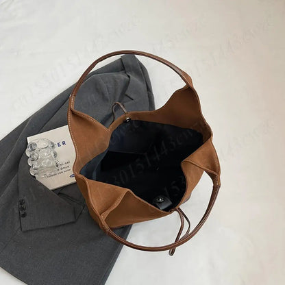 Women PU Tote Bag Designer Shoulder Bags Fashion Bucket Bag Large Capacity Suede Tote Purse Handbag Stylish Commuting Bag