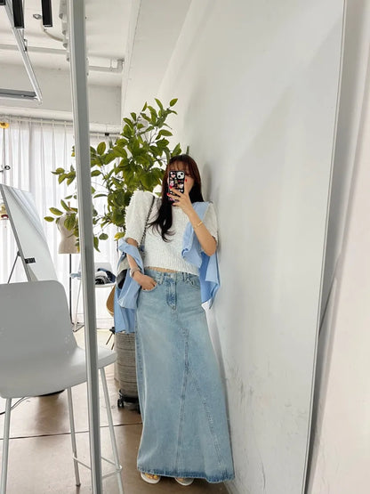 Long Denim Skirt Women 2024 Summer New Arrivals Heart Pattern High Waist A Line Jean Skirt For Women Streetwear Maxi Skirts