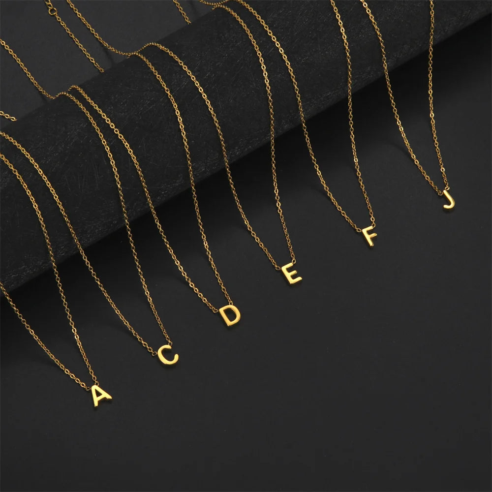 Initial A-Z Letter Necklaces for Women Elegant Chains Choker 26 Alphabet Pendant Necklace Stainless Steel Jewelry collier femme