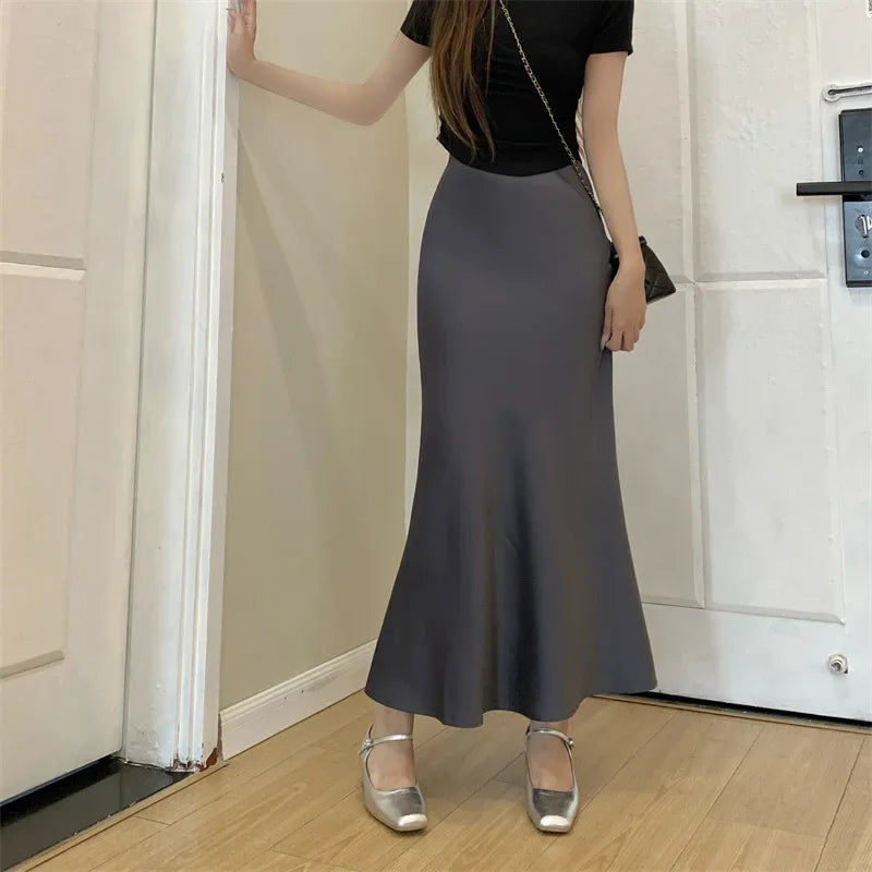 Satin Skirts for Women Korean Reviews Many Girls Clothes Women's 2025 Summer NEW High Waisted Mid Long Skirts Fashion women skir