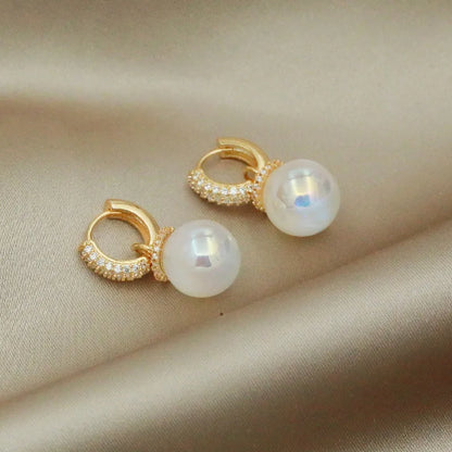 Korean Version High Quality New Atmospheric One Two Wear Colorful Blue Pearl Circle Ear Button Design Eardrop for Girls.