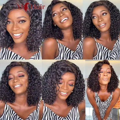 Glueless Wig Human Hair Water Wave Bob Wig Human Hair 14Inch Ready to Wear Curly Wave Wigs 200% Density 4X4 Lace Bob Top Quality