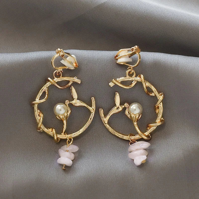 Korean Style Clip on Earrings No Pierced Earrings Women's Party Birthday Fashion Flower Heart Cute Cuff Earrings Ear Clip Gift