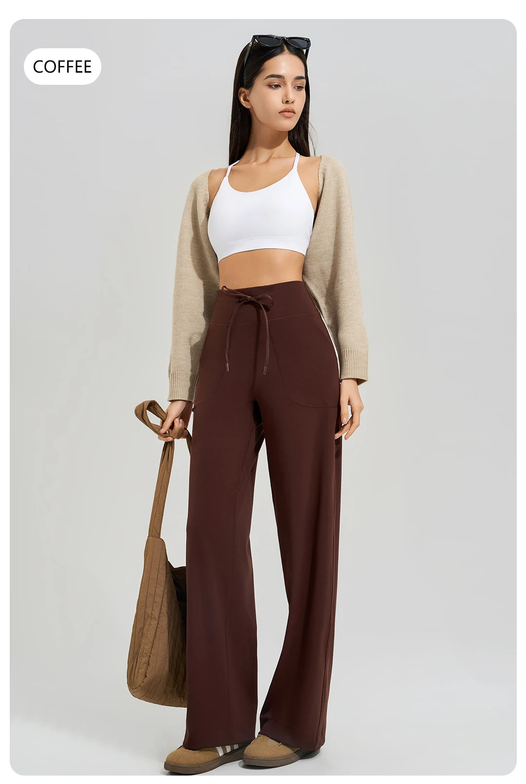 Women's High Waist Yoga Pants Gym Loose Running Yoga Pants Double Side Brushed with Pockets Pants Ties