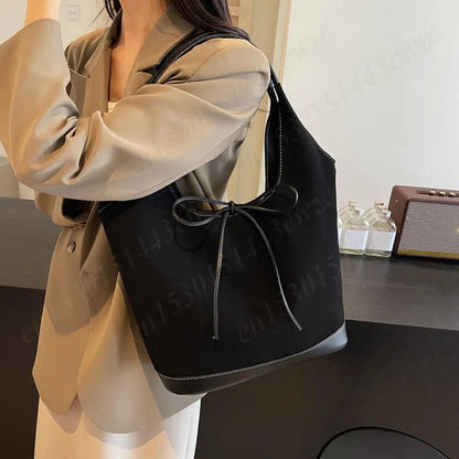 Women PU Tote Bag Designer Shoulder Bags Fashion Bucket Bag Large Capacity Suede Tote Purse Handbag Stylish Commuting Bag