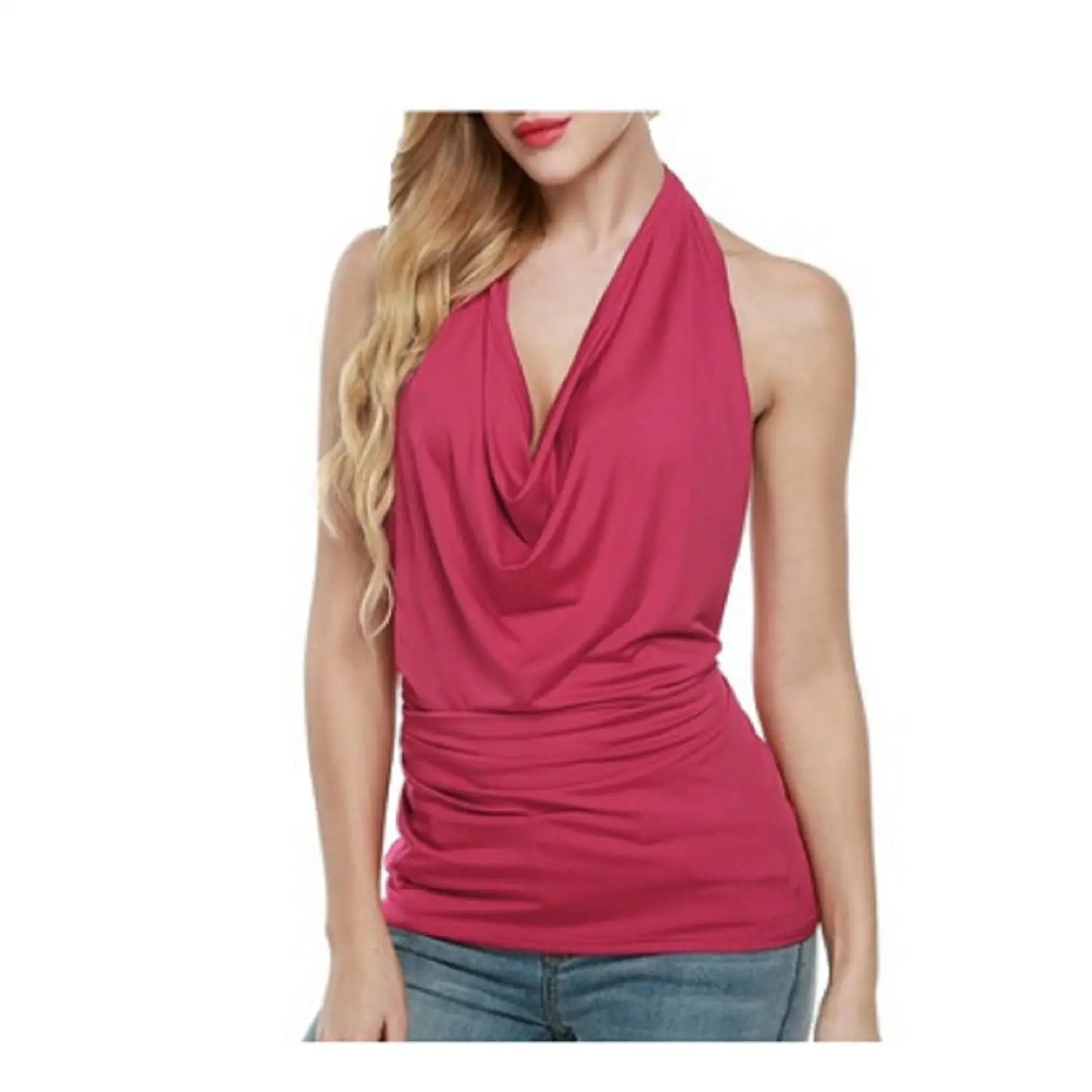 Tank Top Women Drape V Neck Sexy Tanks Camis Skinny Backless Pink Corset Tee Shirt Femme Tops Woman T-shirt