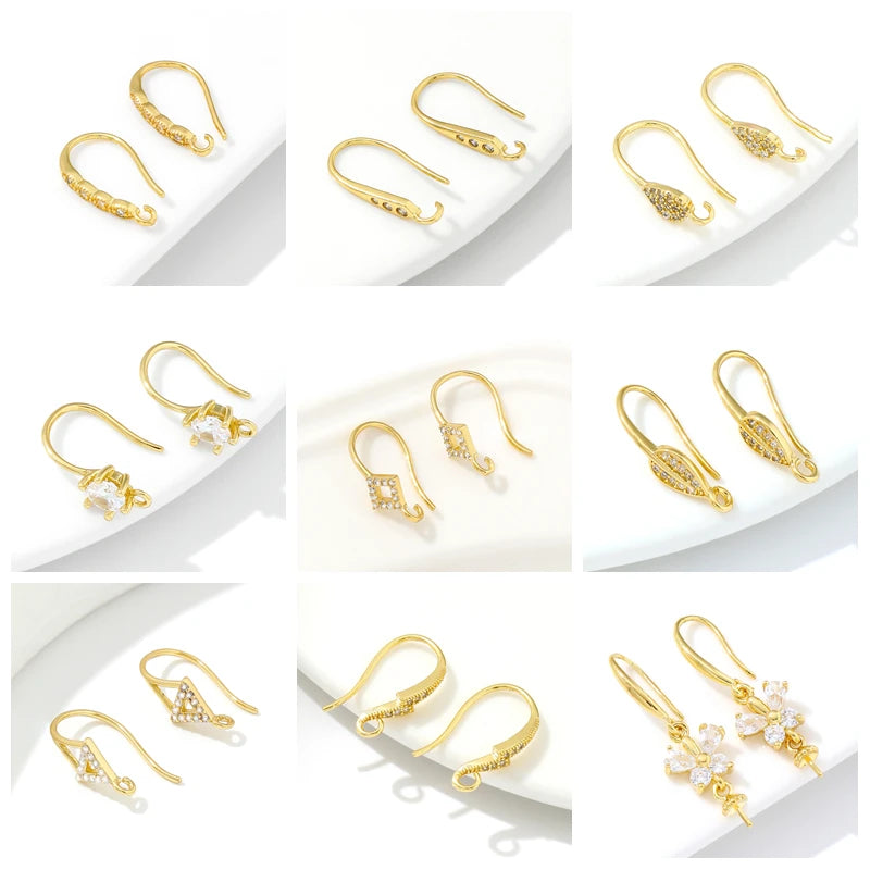 18K Gold Plated Brass Crystal Earrings Findings Earwire Clasps Hooks For DIY Women Handmade Earrings Accessories Wholesale