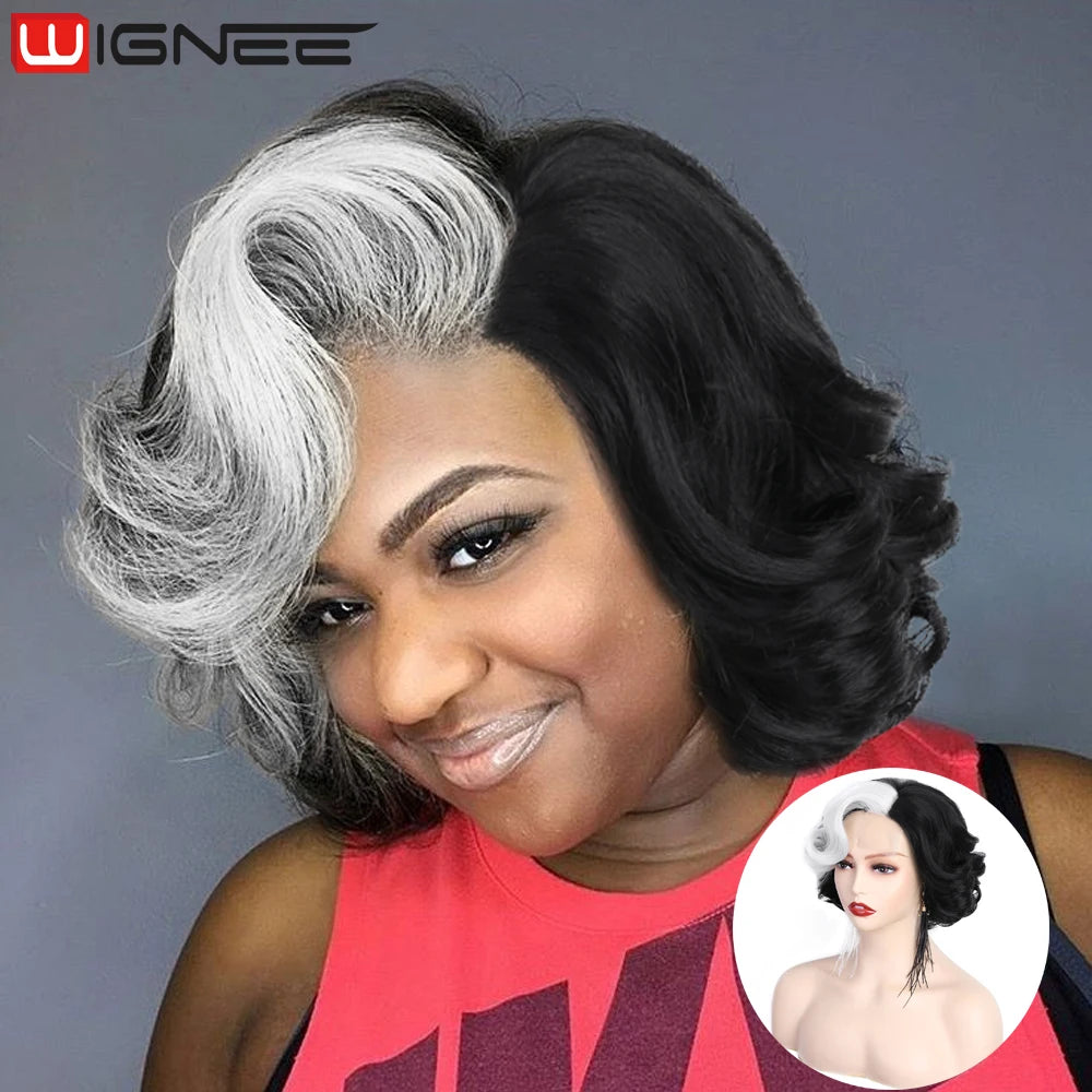 Wignee Body Wave Short Wig Brown Color Synthetic Hair Wigs For Women Side Part Wigs On Sale Clearance Cosplay Wig Daily Use