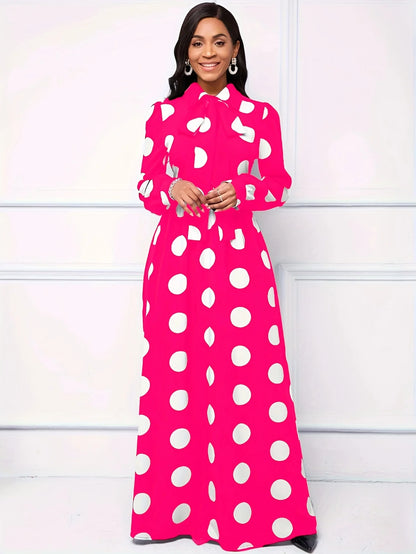 Casual Dresses Elegant Women Long Dress Sleeve Female Robe Bow Knot Polka Dots Girl's Vestidos Lady's Maxi Dresses