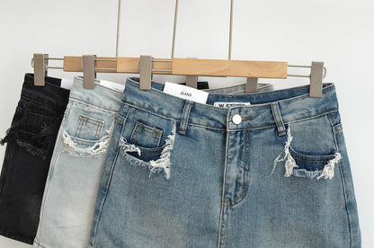 Mini skirts for women high waisted denim skirt black distressed jeans skirts womens 2024 Summer clothes blue jean skirts ripped