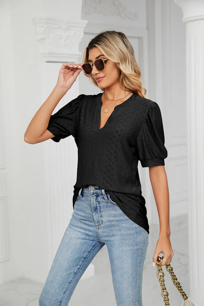 Womens Tops V Neck Ruffle Sleeve Blouses Short Sleeve Casual Tops T-Shirts for Women Autumn Winter