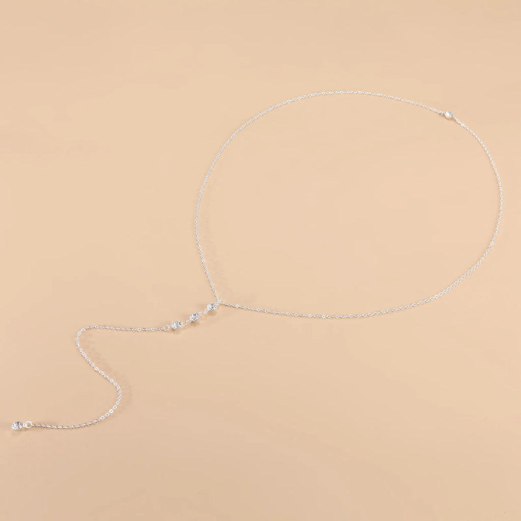 Women Long Necklace Body Sexy Chain Bare Back Gold Silver Crystal Rhinestone Pendant Chain Necklace Backdrop Beach Body Jewelry