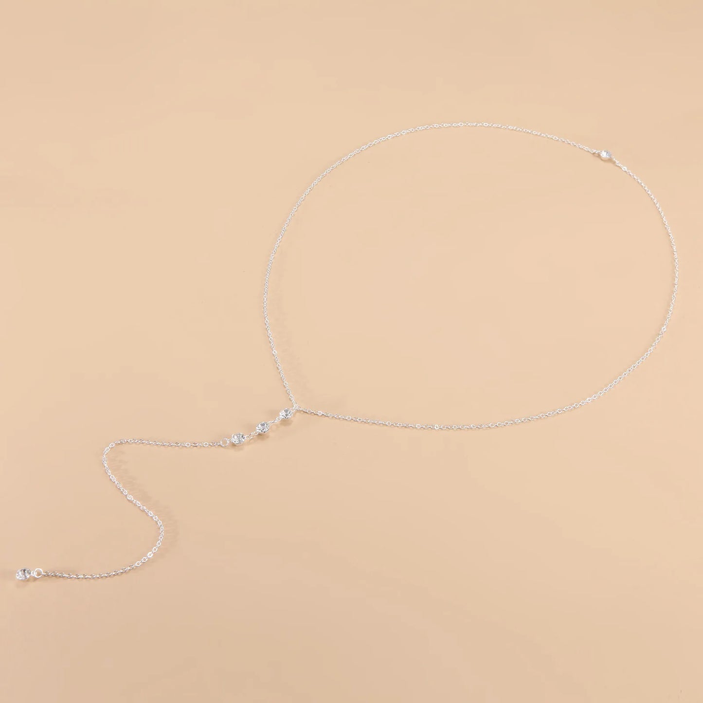 Women Long Necklace Body Sexy Chain Bare Back Gold Silver Crystal Rhinestone Pendant Chain Necklace Backdrop Beach Body Jewelry