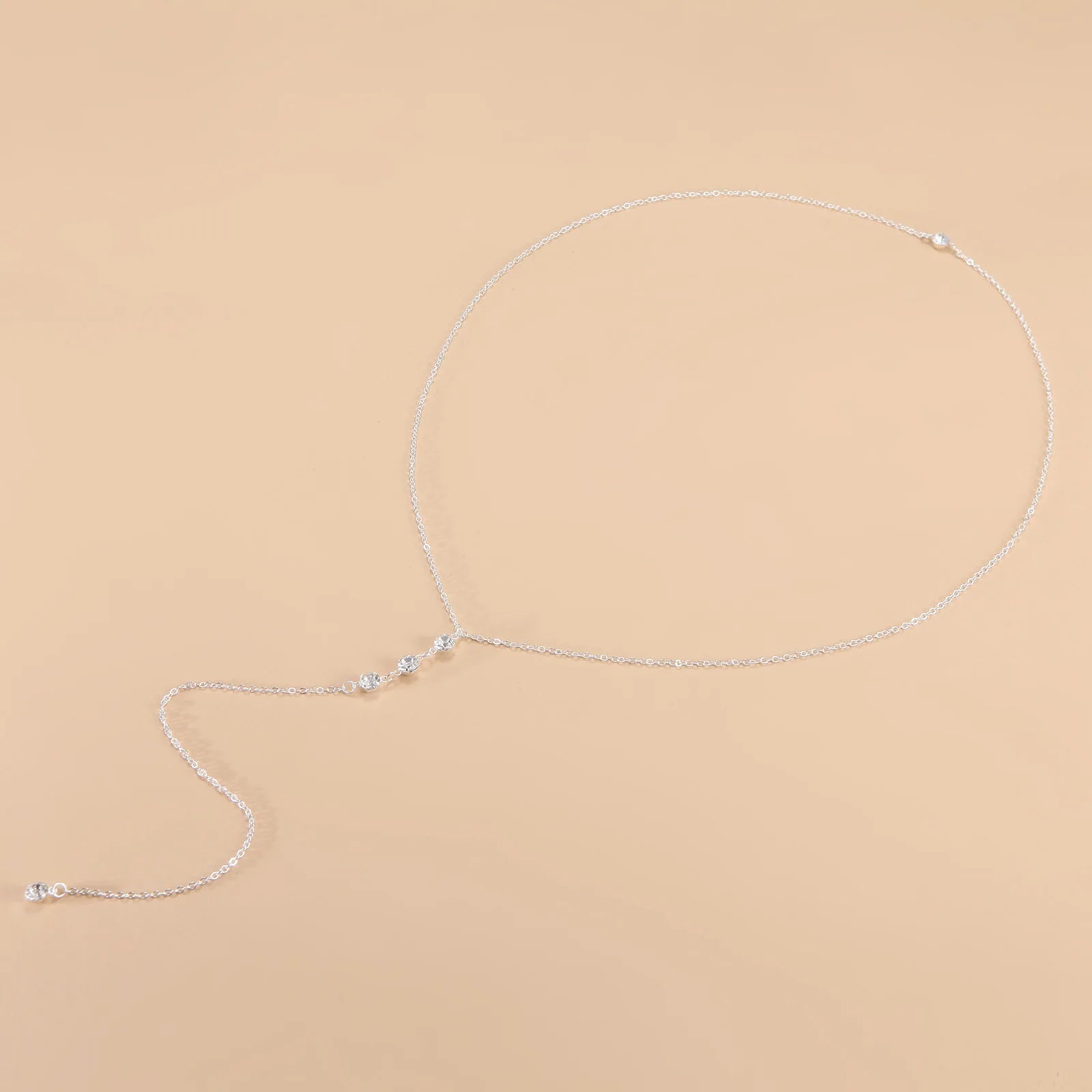 Women Long Necklace Body Sexy Chain Bare Back Gold Silver Crystal Rhinestone Pendant Chain Necklace Backdrop Beach Body Jewelry
