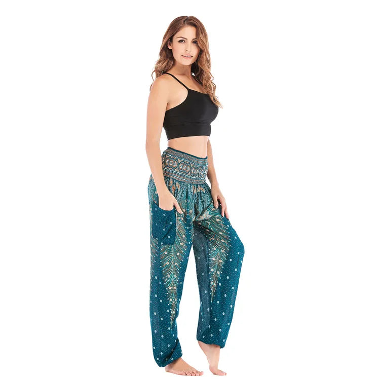 Women's Yoga Pants Printed Ethnic Style Loose Yoga Trousers Bloomers High Waist Fitness Sports Crotch Dance  Sweatpants