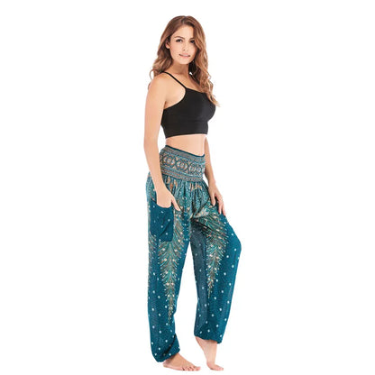 Women's Yoga Pants Printed Ethnic Style Loose Yoga Trousers Bloomers High Waist Fitness Sports Crotch Dance  Sweatpants
