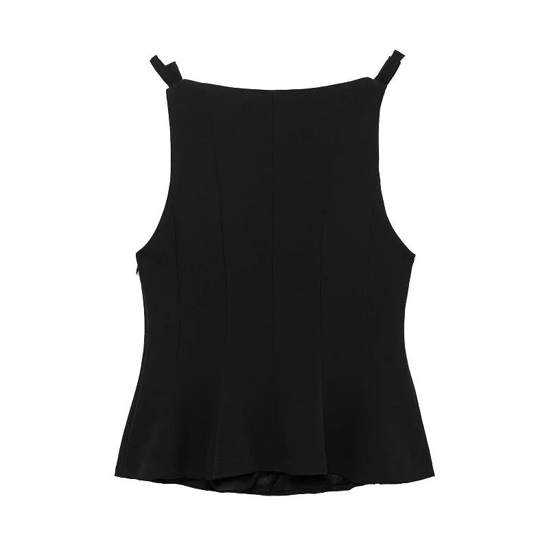 MUJER White Bow Sleeveless Tops for Women Black off Shoulder Top Female Spring Casual Tank Tops Woman 2025 Pleated Women's Tops