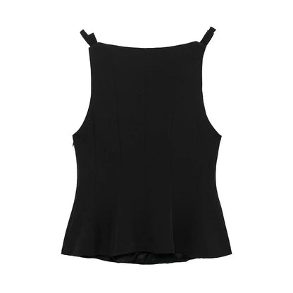 MUJER White Bow Sleeveless Tops for Women Black off Shoulder Top Female Spring Casual Tank Tops Woman 2025 Pleated Women's Tops