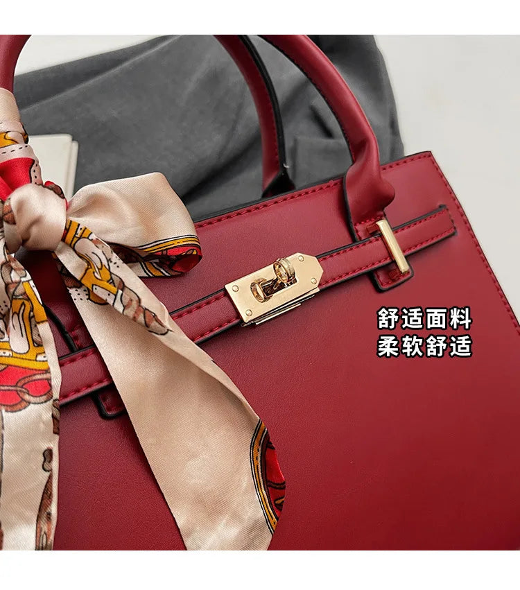 2025 New! Women's Red Tote Bag - Light Luxury, Large Capacity, Elegant Design, Versatile for Work & Party, Premium PU Leather