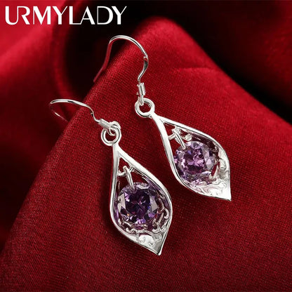 Pure 925 Sterling Silver Earrings fashion Jewelry elegant Woman crystal Amethyst shell earrings engagement Christmas Gifts
