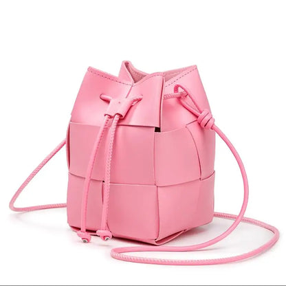 Weave Handbag Women Woven Bags Small Drawstring Bucket Shoulder Messenger Bags Luxury Famous Brand Designer Purse Female bag