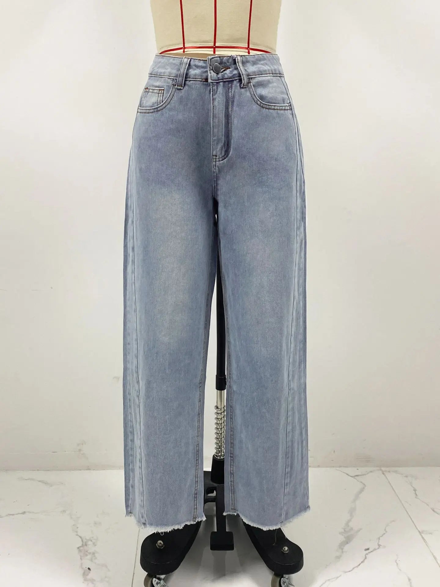 High-waisted Straight-leg Furred Jeans, Women's New Fashion High-waisted Wide-leg Pants Jeans,spring and Autumn for Women Y2k