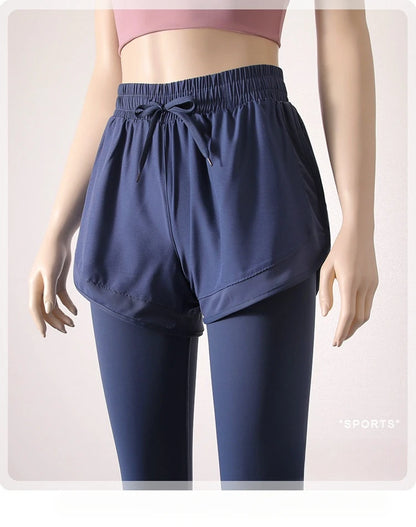 Yoga Pants Leggings Two-piece Skirt Style Quick-drying Workout Yoga Pants Women Pockets Sport Trousers Leggings