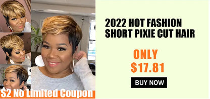 WIGERA  Highlight Synthetic Wigs Short Straight  Pixie Cut Hair Bob Wig Honey Gold Mix Black  Hair For Woman
