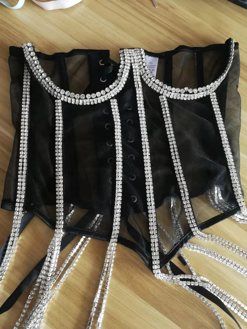 Women Tunic Bras In Waist Corset Tops Fashion Diamond Luxury Diamond Tassel Corset Slim Vest Sexy Tmesh Sheer Top Female 2025