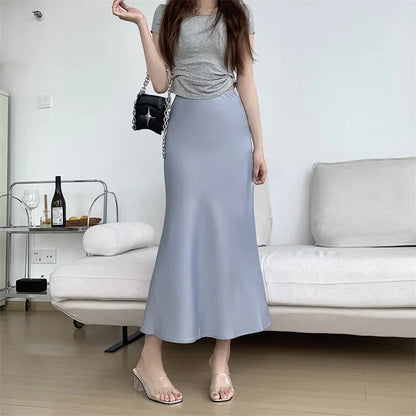 Satin Skirts for Women Korean Reviews Many Girls Clothes Women's 2025 Summer NEW High Waisted Mid Long Skirts Fashion women skir