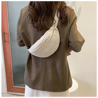 Women's Waist Bag Straw Woven Ladies Shoulder Crossbody Bags for Women 2023 Summer Fanny Pack Fashion Phone Female Chest Bag