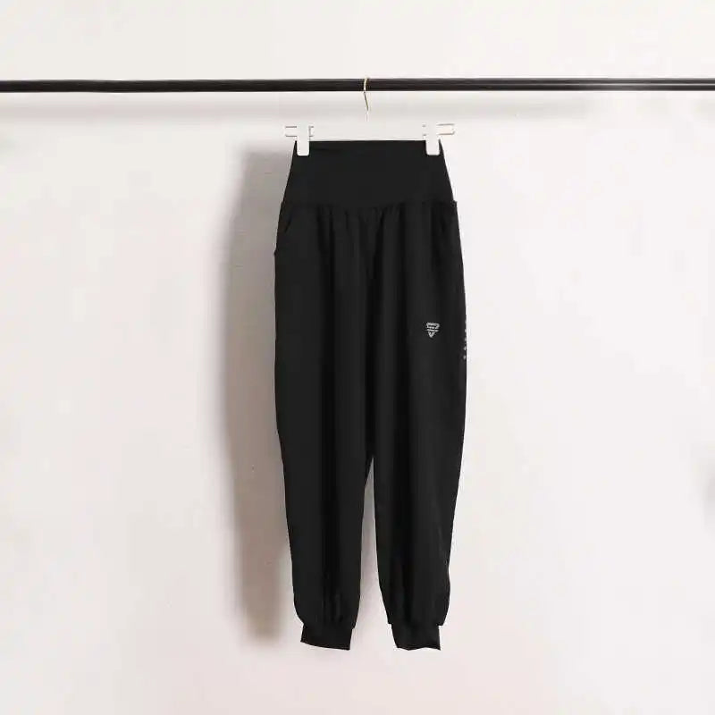 Women's mid-rise yoga pants with no awkward lines, slim-fit, hip-lifting, running with pockets, fitness long pants, elastic quic