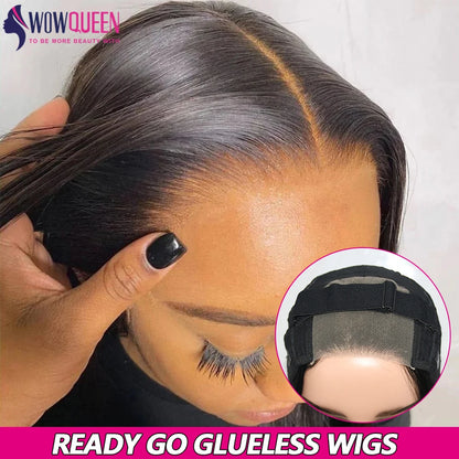 6x4 Glueless Wig Human Hair Ready To Wear Straight Human Hair Wigs Preplucked 32 Inch Pre Cut Lace 4x4 Transparent Closure Wig