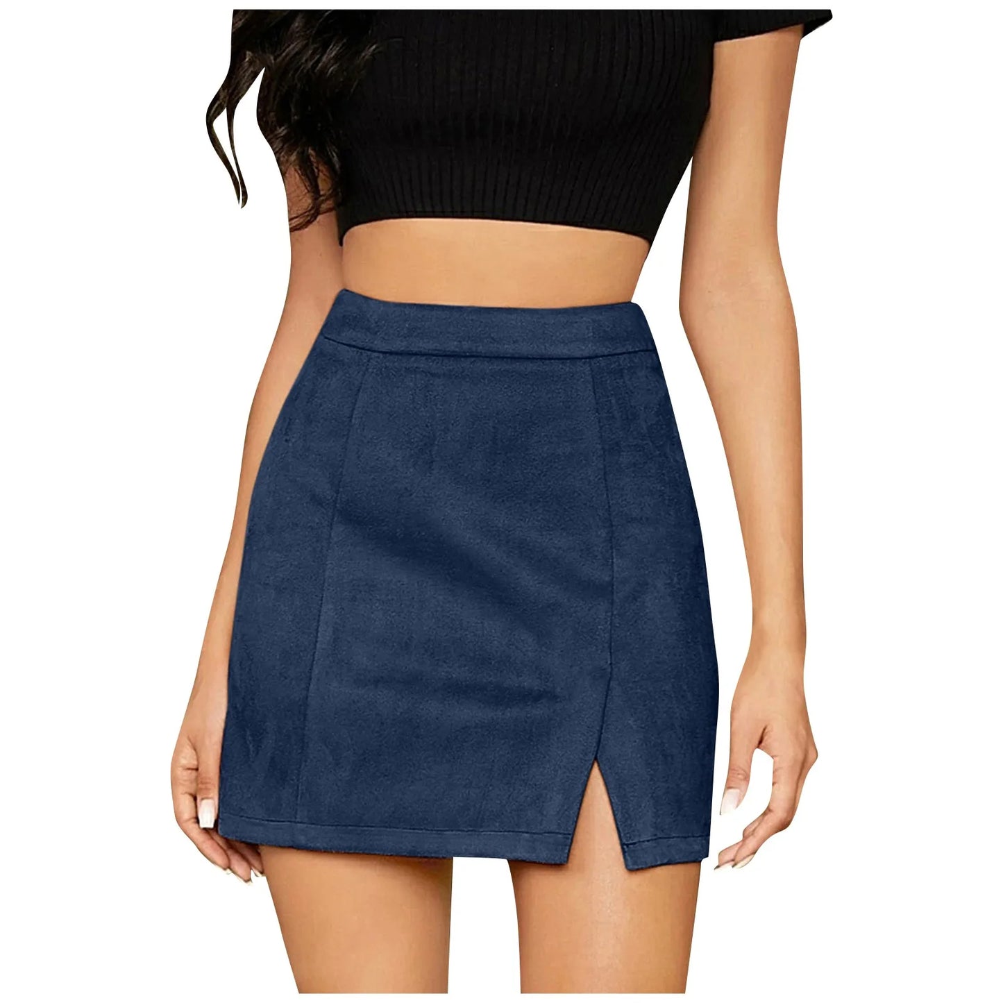 Skirts For Woman Women'S High Waist Faux Suede Side Split Short Skirt Roupas Femininas Traf Women 2024 Faldas  Mujeres New