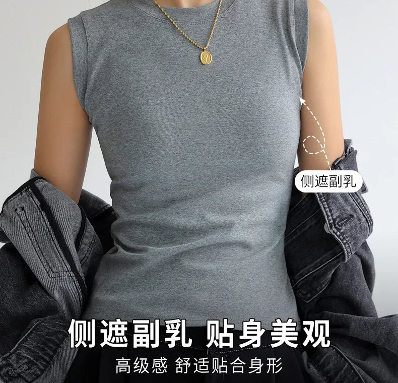 Women's Pure Cotton High Strecth Sleeveless Top Scoop Neck Breathable Solid Versatile Basic Camisole T-shirt Hot Tops for Women