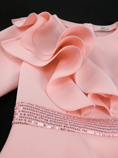 Church Dresses for Women Elegant Ruffles Long Flare Sleeves Sequined Party Bodycon Peplum Classy Occasion African Wedding Guest