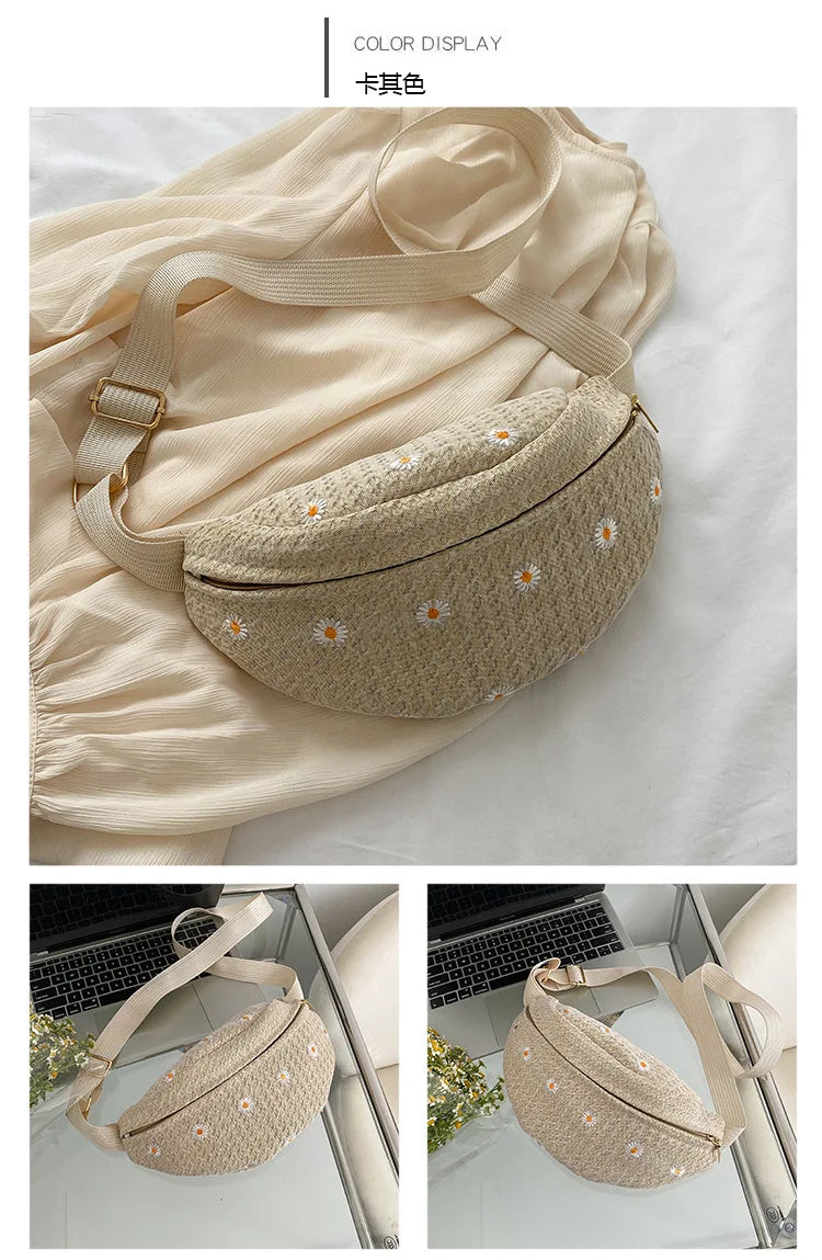 Women's Waist Bag Straw Woven Ladies Shoulder Crossbody Bags for Women 2023 Summer Fanny Pack Fashion Phone Female Chest Bag