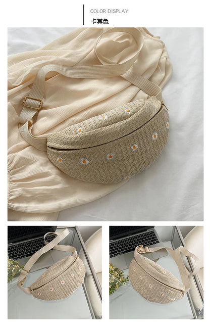 Women's Waist Bag Straw Woven Ladies Shoulder Crossbody Bags for Women 2023 Summer Fanny Pack Fashion Phone Female Chest Bag