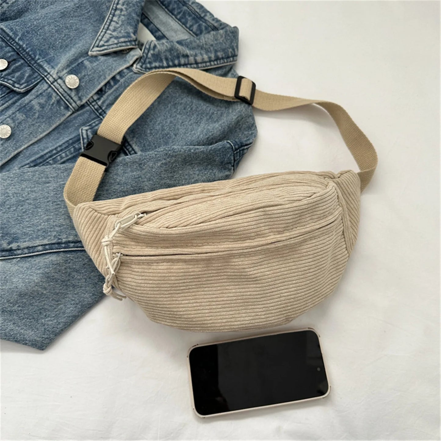 Women Waist Bag Fashion New Student Shoulder Crossbody Bag Corduroy Niche Chest Bag Banana Belt Bags Ladies Handbag