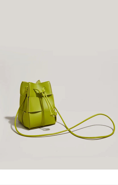 Weave Handbag Women Woven Bags Small Drawstring Bucket Shoulder Messenger Bags Luxury Famous Brand Designer Purse Female bag