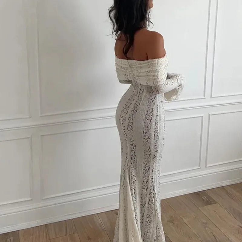 Women's Dresses New Sexy One-word Shoulder Lace Temperament Tube Top Long Dress Slim Fishtail Dress for Women