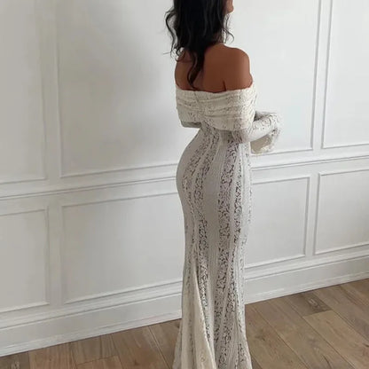 Women's Dresses New Sexy One-word Shoulder Lace Temperament Tube Top Long Dress Slim Fishtail Dress for Women