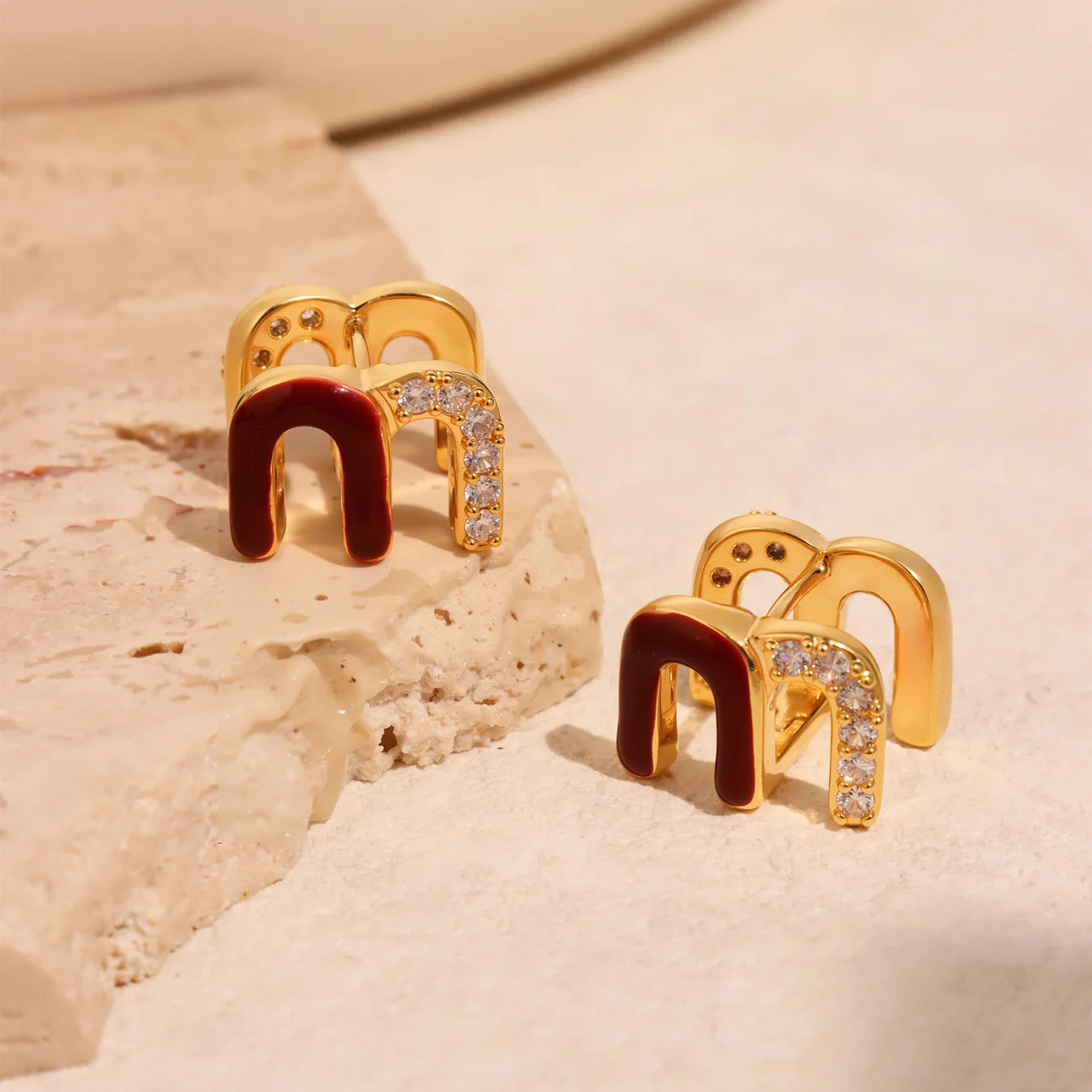 Modern Red Enamel Earrings For Women Copper Gold Plated Female Ear Studs Girls Charming Daily Jewelry