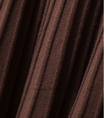 Knitted Skirts Women Autumn Thick Pleated Long Skirt Vintage High Waist Ribbed Female Solid Skirts Casual Streetwear 2025