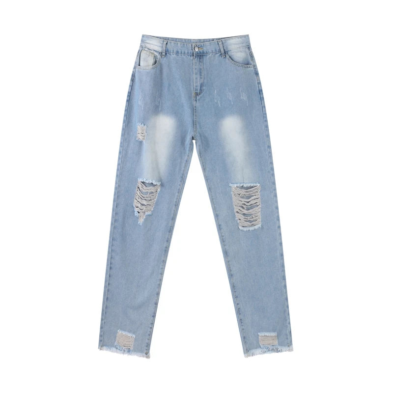 Women‘s Fashion Straight Jeans Casual High Waisted Washed Skinny Trousers Ripped Slim Pants For Lady Commuter 2025 Fashion Trend