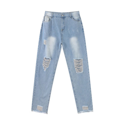 Women‘s Fashion Straight Jeans Casual High Waisted Washed Skinny Trousers Ripped Slim Pants For Lady Commuter 2025 Fashion Trend