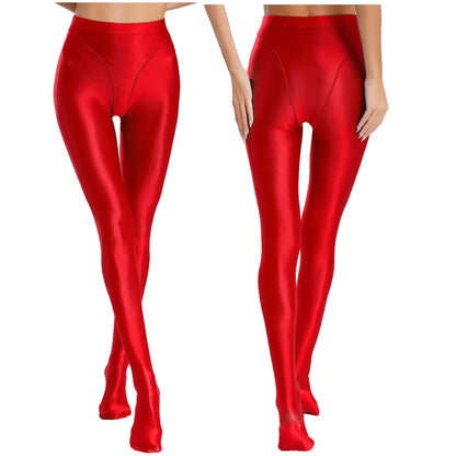 Womens Gymnastic Yoga Pants Leggings High Waist Stretchy Glossy Pantyhose Silky Skinny Pantyhose Role Play Nightclub Wear