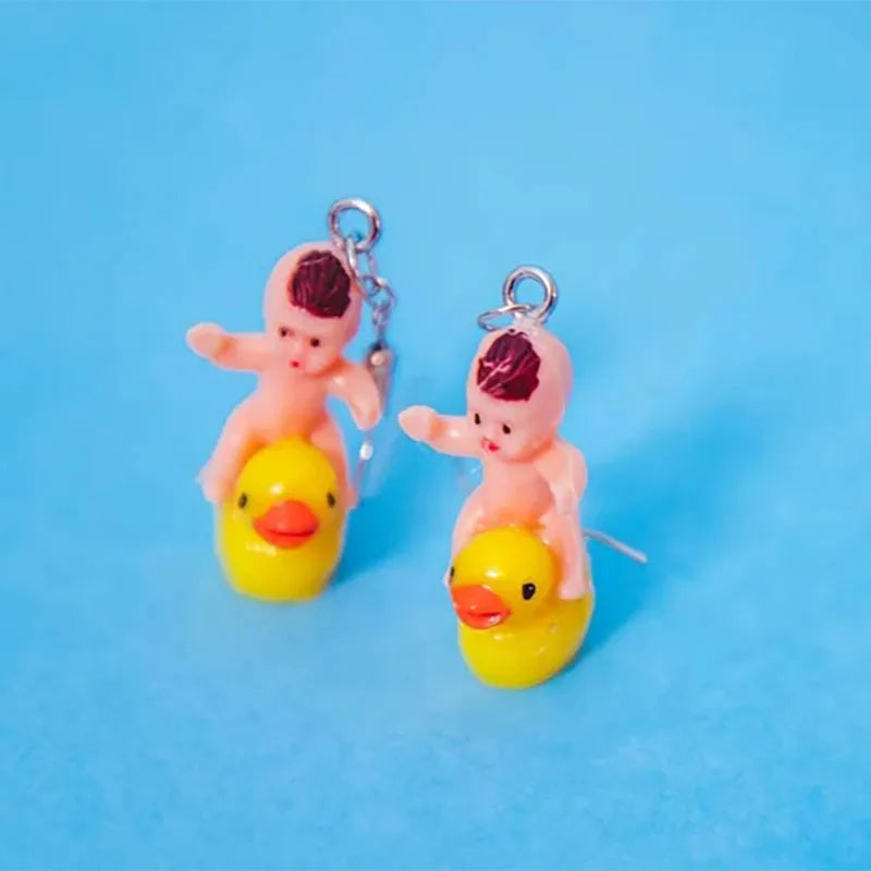 Baby Riding Duck Earrings baby earrings Weird but funky earrings accessory cute earrings women 2022 trending